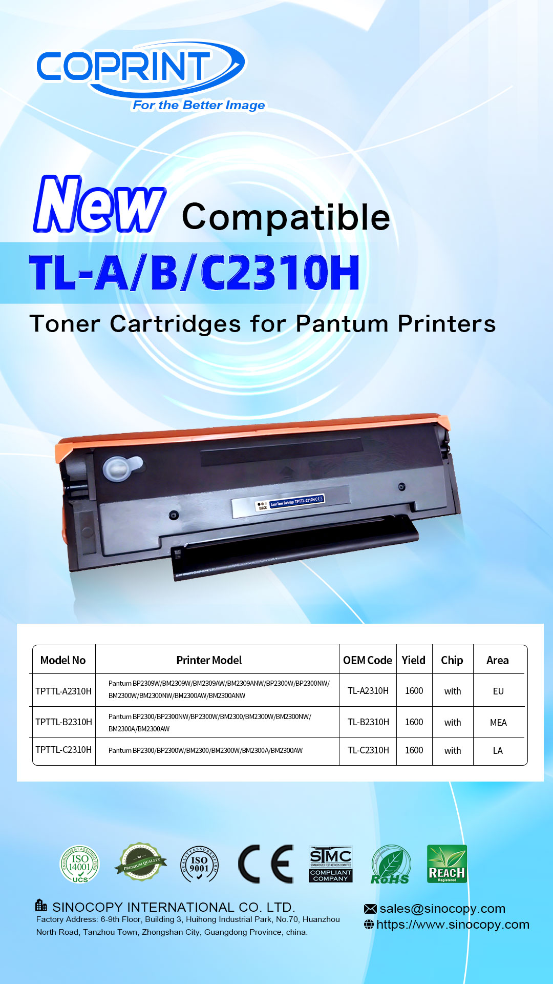 New Compatible TL-A/B/C2310H Toner Cartridges for Pantum Printers